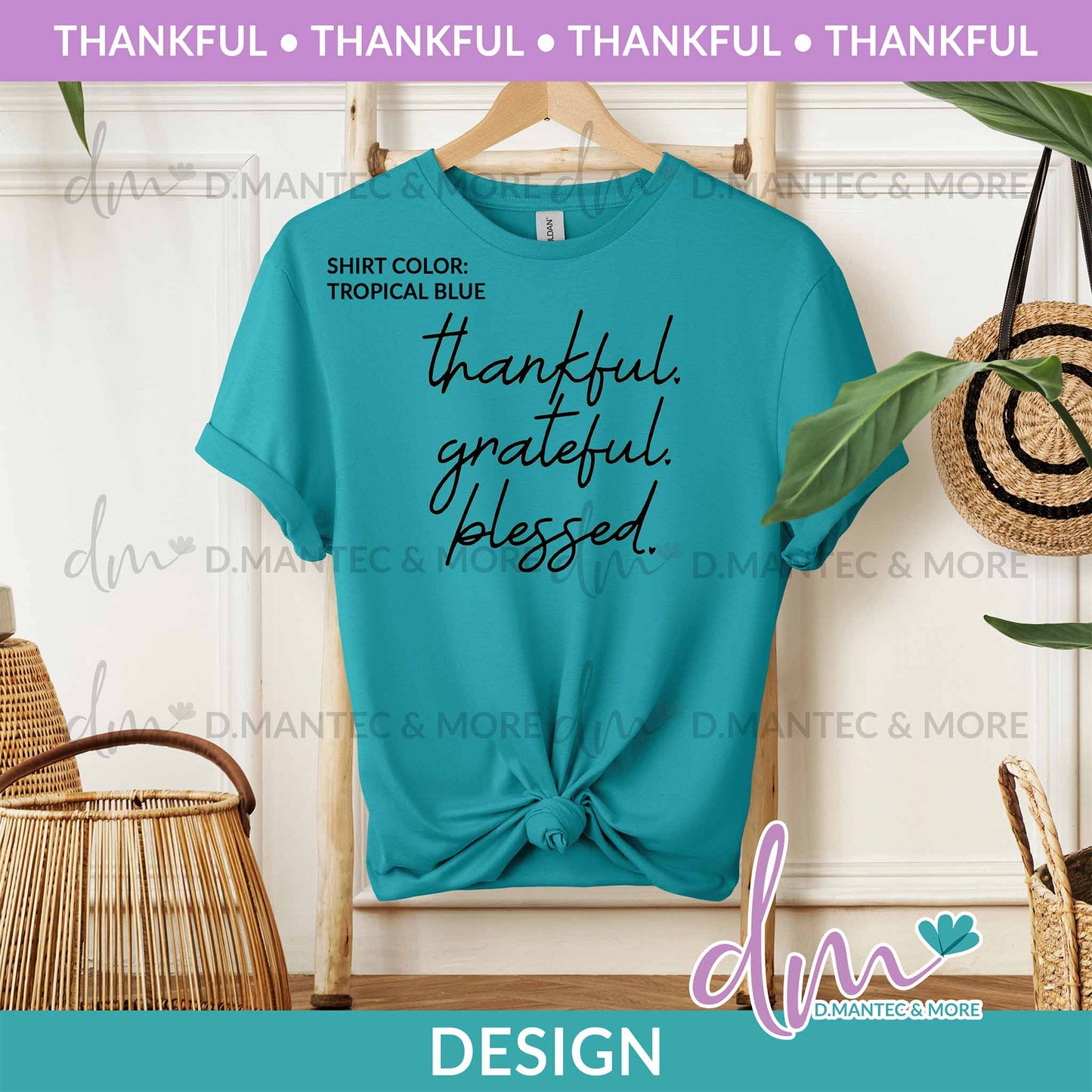 T - Thankful Grateful Blessed Cursive - Black | Design