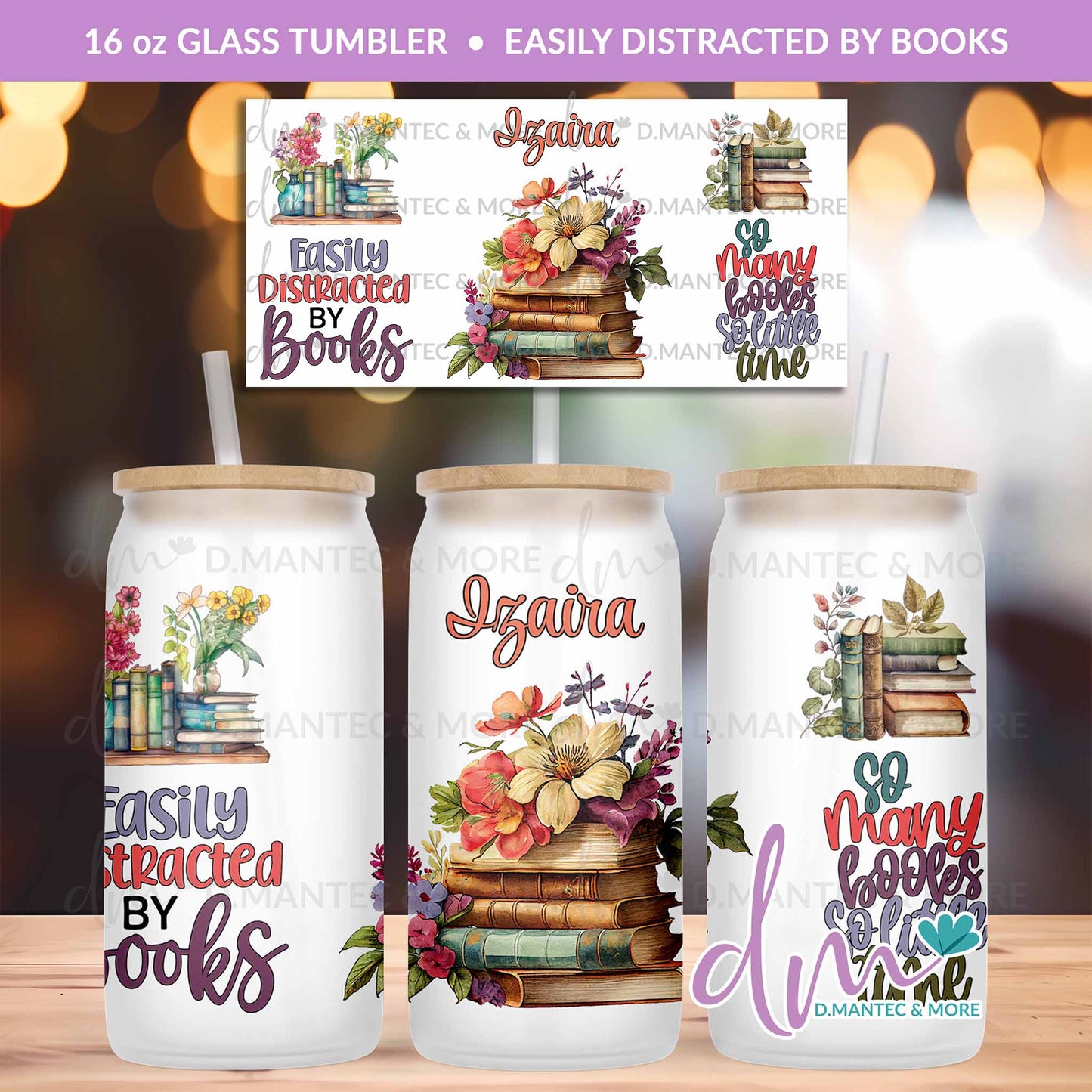 T16 - Easily Distracted by Books | Glass Can Tumbler