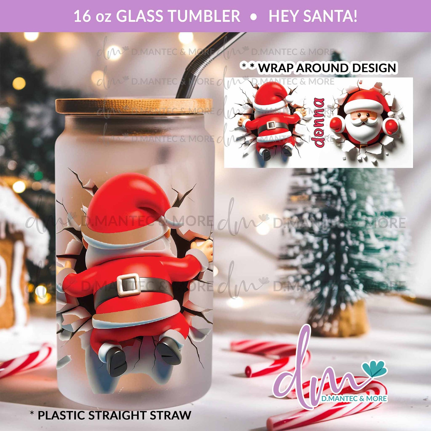T16 - Hey Santa! | Glass Can Tumbler