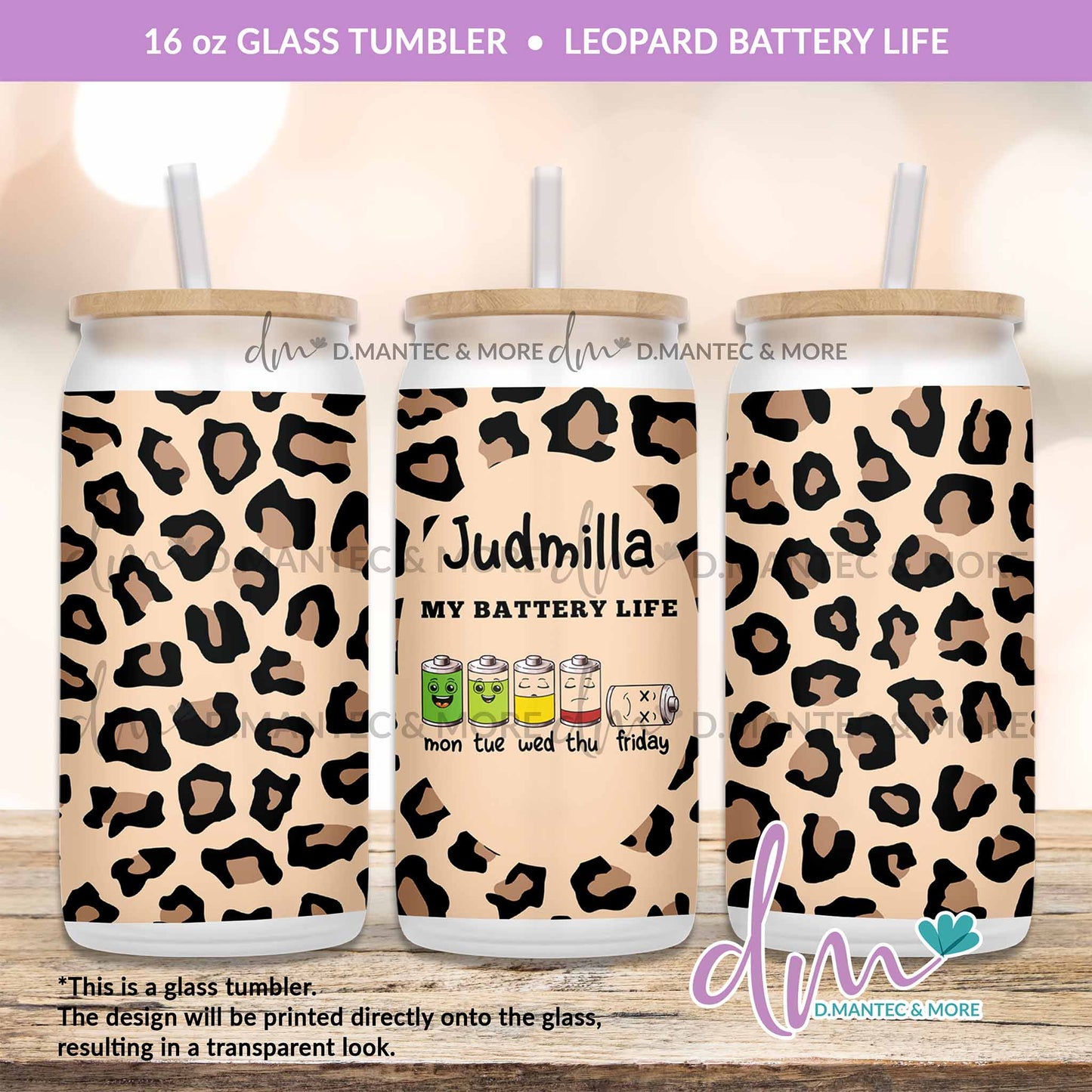 T16 - Leopard Battery Life | Glass Can Tumbler