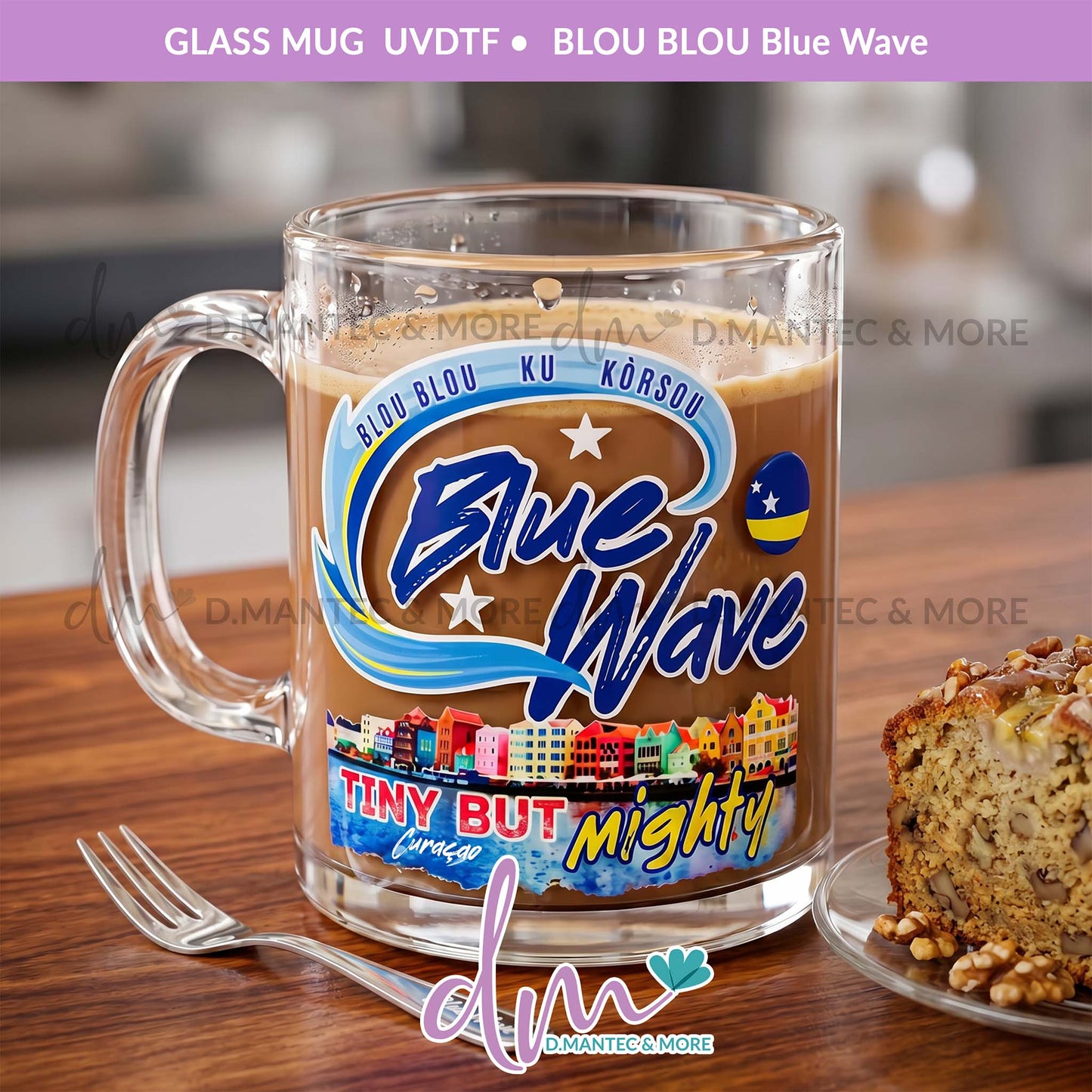 BLOU BLOU Blue Wave | Glass Mug with Coaster