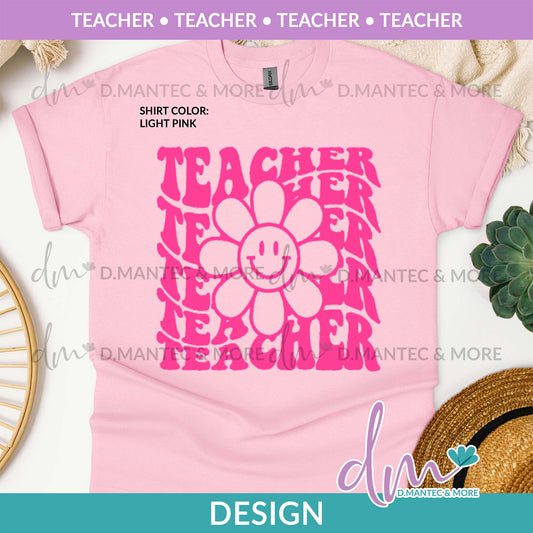 P - Teacher Floral Stacked - PINK | Design