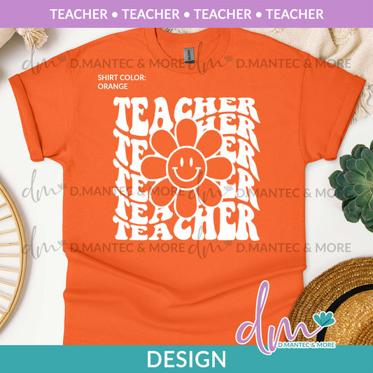 P - Teacher Floral Stacked - WHITE | Design