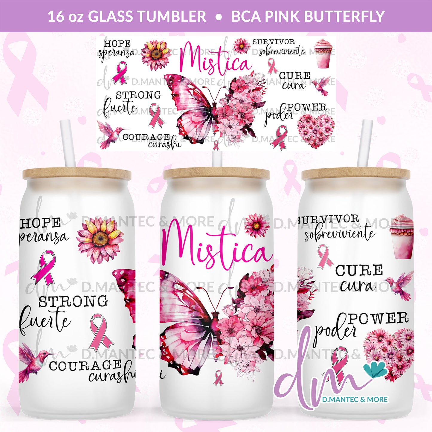 T16 - BCA Pink Butterfly | Glass Can Tumbler