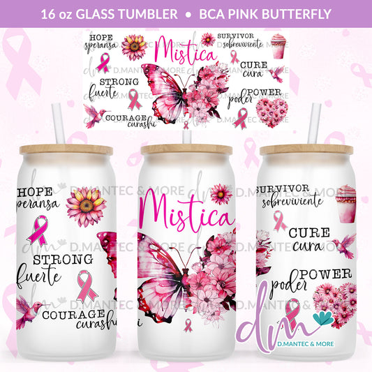 T16 - BCA Pink Butterfly | Glass Can Tumbler