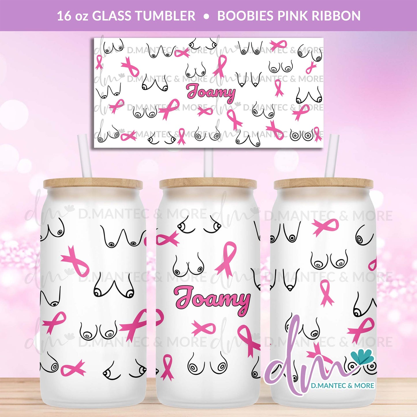 T16 - Boobies Pink Ribbon | Glass Can Tumbler