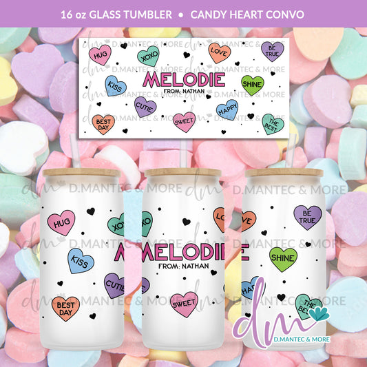 T16 - Candy Heart Convo | Glass Can Tumbler