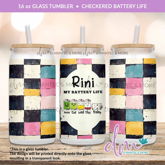T16 - Checkered Battery Life | Glass Can Tumbler