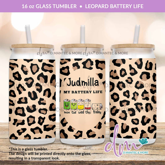 T16 - Leopard Battery Life | Glass Can Tumbler