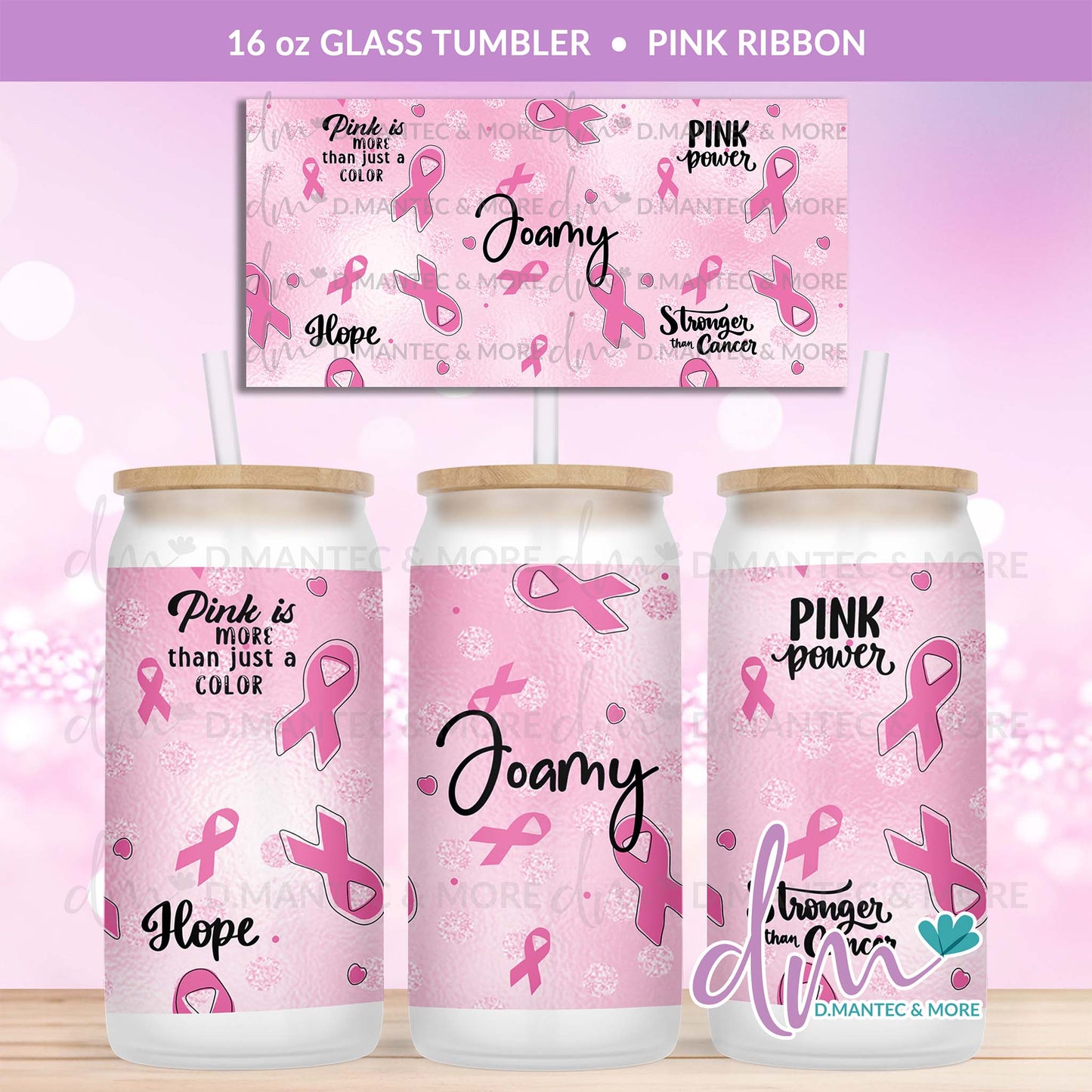 T16 - Pink Ribbon | Glass Can Tumbler