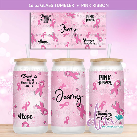 T16 - Pink Ribbon | Glass Can Tumbler