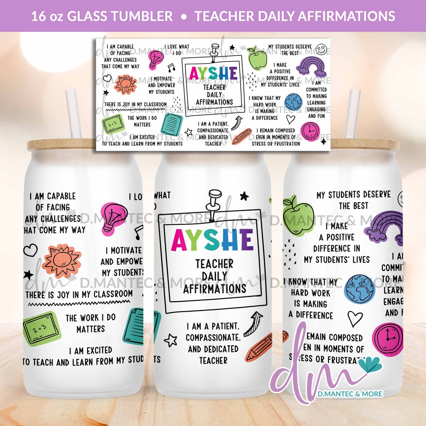 T16 - Teacher Daily Affirmation | Glass Can Tumbler