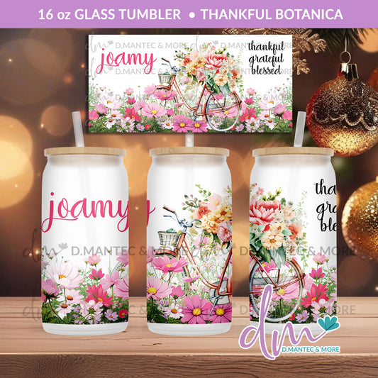 T16 - Thankful Botanica | Glass Can Tumbler