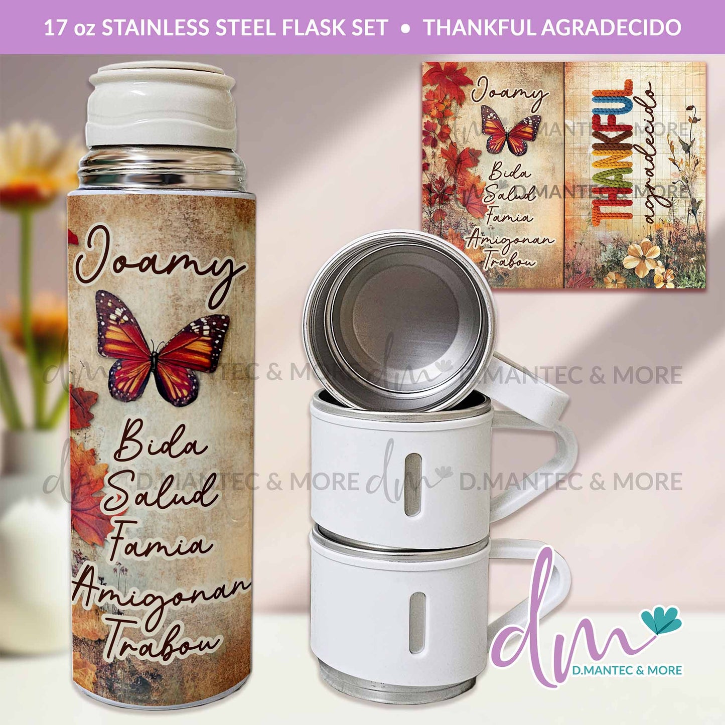 T17 - Thankful Agradecido | Flask Set Tumbler