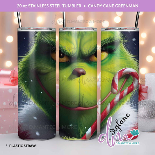 T20 - Candy Cane Greenman | Stainless Steel Tumbler