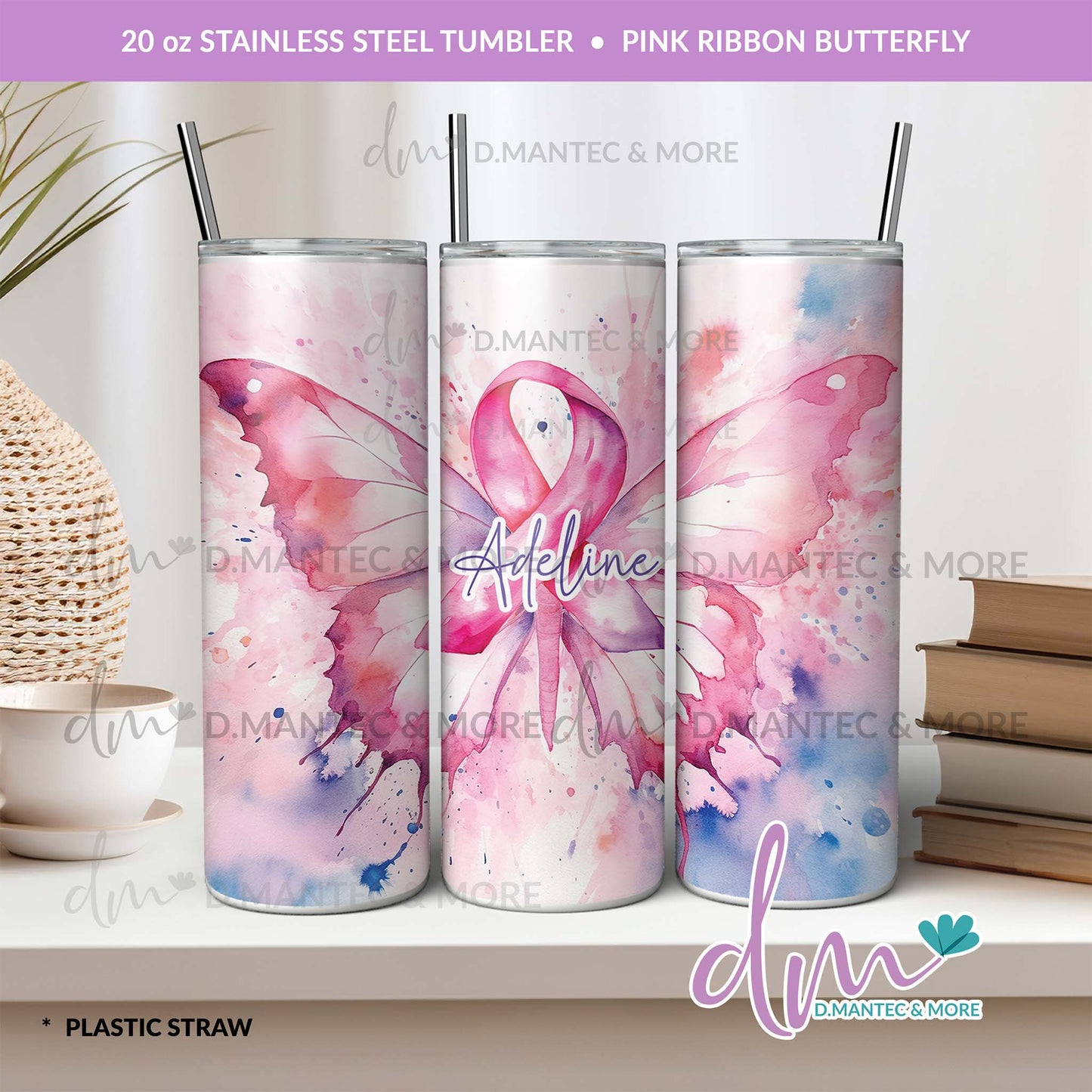 T20 - Pink Ribbon Butterfly | Stainless Steel Tumbler